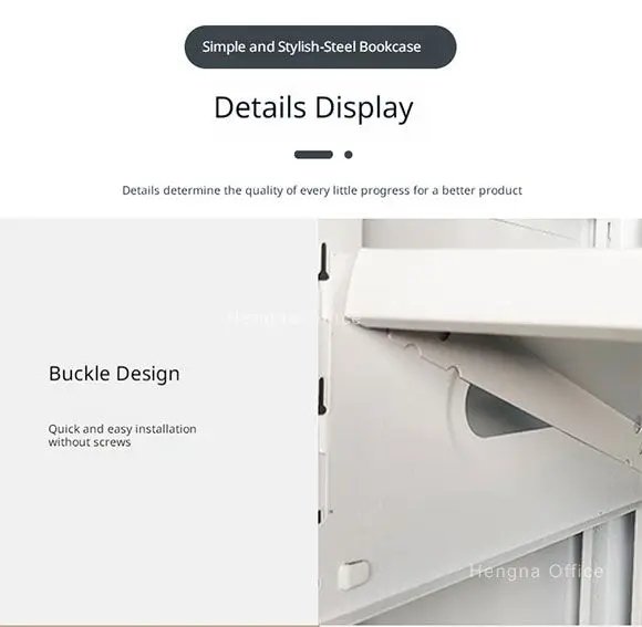 Snap-in buckle design enabling tool-free assembly of steel furniture