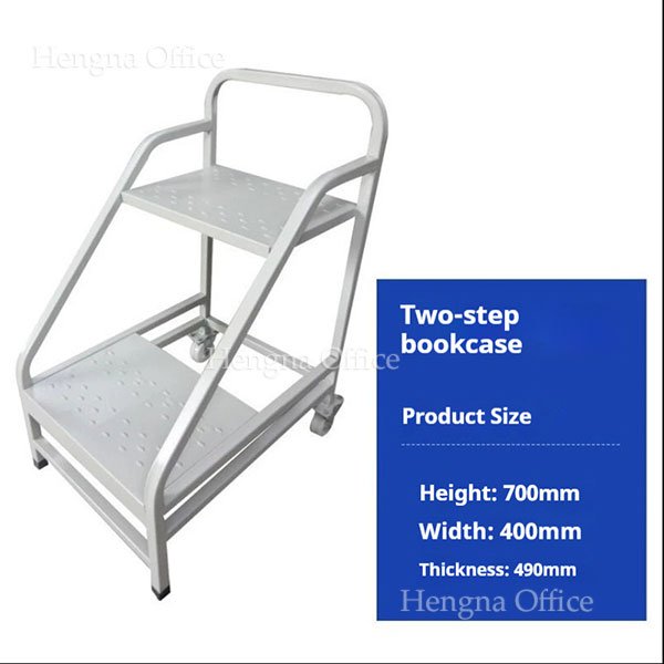 Industrial Metal Library Cart with 2-Step Ladder | Mobile Rolling Step Stool for Office & Archives