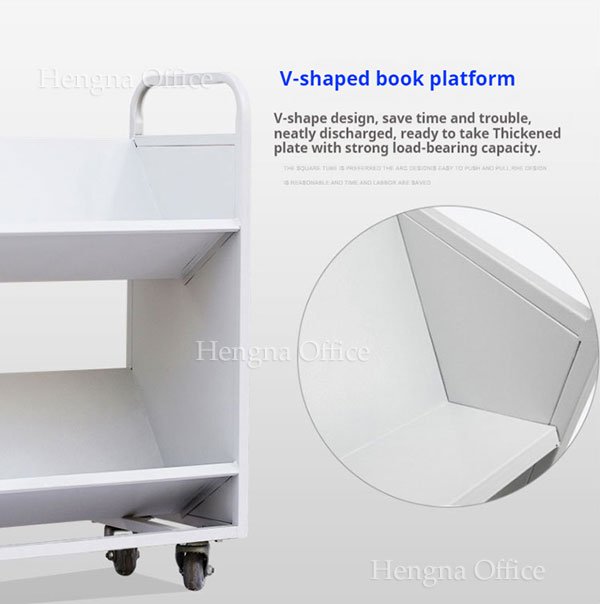 V-shaped angled shelf design for easy book spine reading