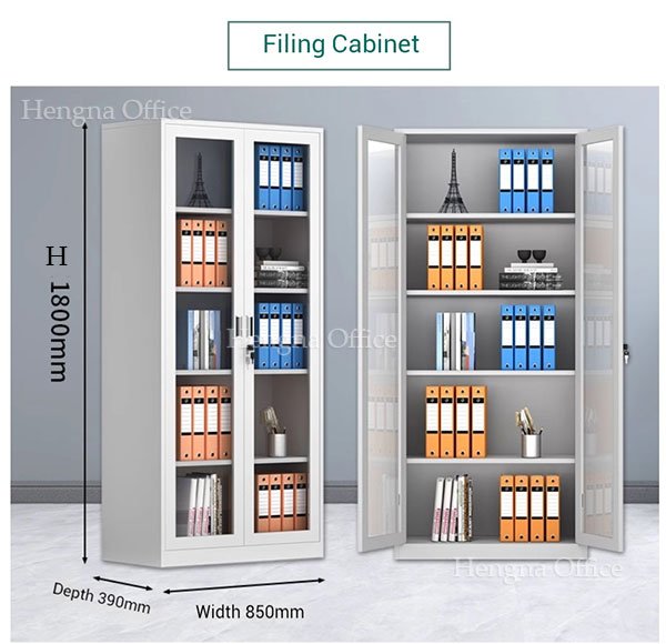 71″ Metal Storage Cabinet with Tempered Glass Doors | Lockable 4-Shelf Office Organizer