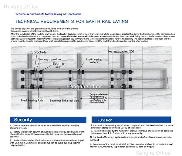 Heavy-duty floor track and silent roller system for mobile filing units