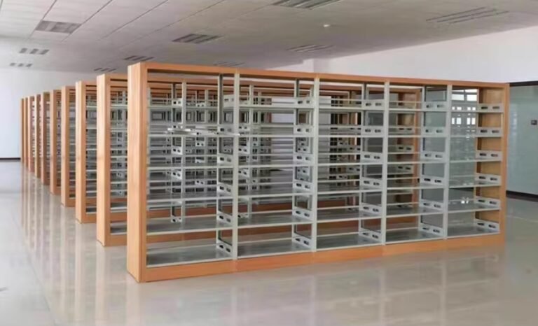 Solid Wood Office Bookcase 2000mm High – 5-Layer Double-Sided Shelf with Bookend, Easy Screwless Installation