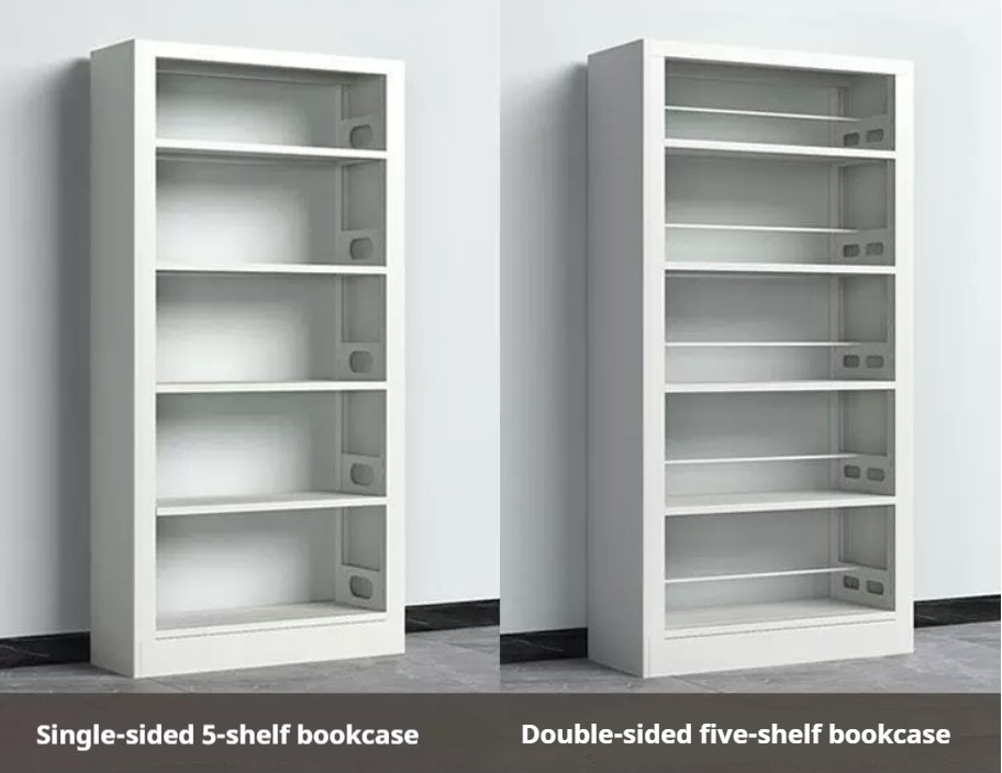 single-sided-library-shelving.jpg — Single-sided steel library shelving unit with one back panel