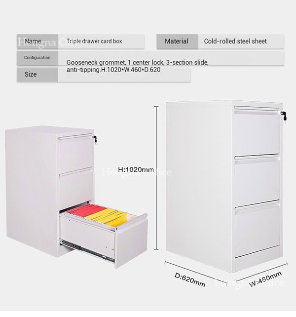 Law Office File Cabinet – 3-Drawer Vertical Steel Unit with Full Extension Drawers, Letter Size Compatible