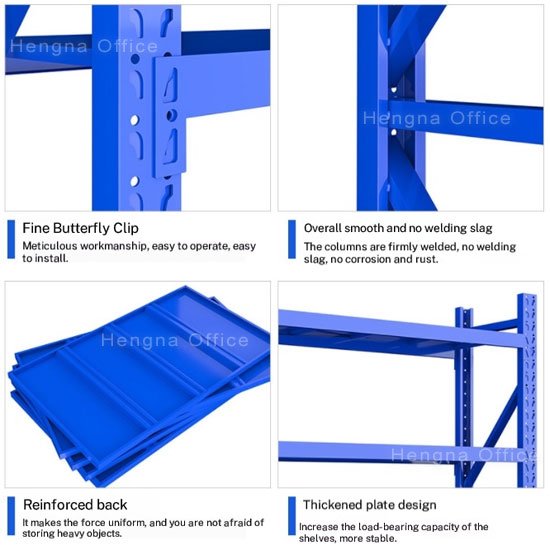 4 Tier Steel Storage Rack 200kg Per Shelf — Cold Rolled Steel, 4 Reinforcement Ribs, Boltless Design steel rack parts breakdown vertical column beam butterfly clip 4 Tier Steel Storage Rack 200kg Per Shelf — Cold Rolled Steel, 4 Reinforcement Ribs, Boltless Design