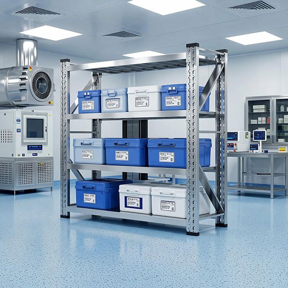 304 stainless steel cleanroom shelving in pharmaceutical GMP facility
