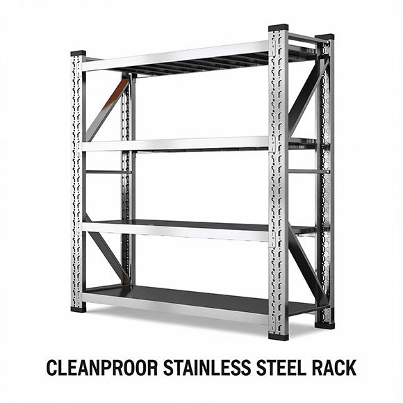 Cleanroom stainless steel shelving with butterfly buckle KD knockdown design